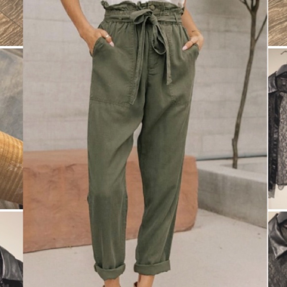 Paper Bag Trousers in Olive